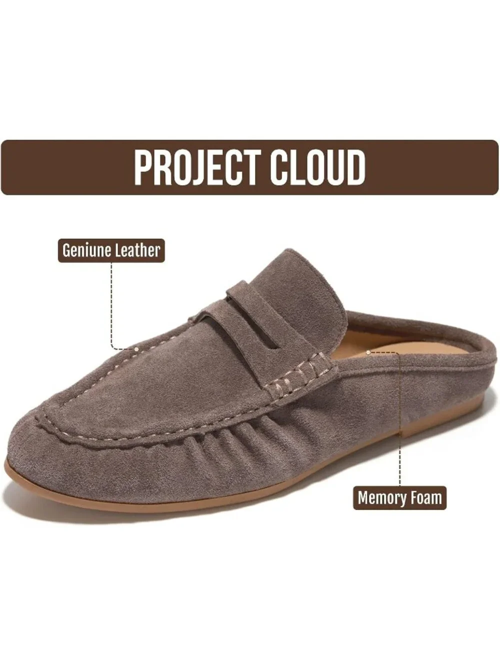 🆕Women's Chocolate Genuine Leather Penny Loafers Mules with Memory Foam Insole